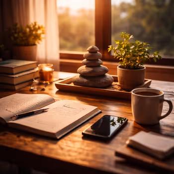 Intentional creative workspace representing a sustainable, capacity-aware creative career.