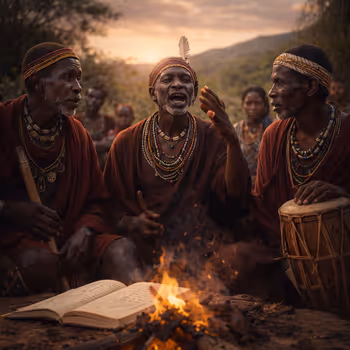 Elders gathered around fire sharing oral storytelling traditions that inspire the trilogy’s historical voice.