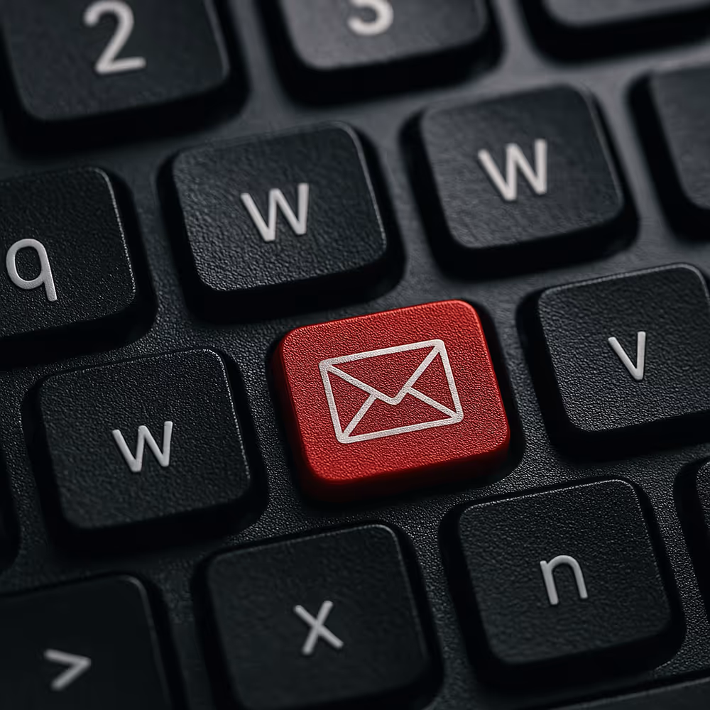 Close-up of a computer keyboard with a red email icon key, symbolizing email marketing resilience.
