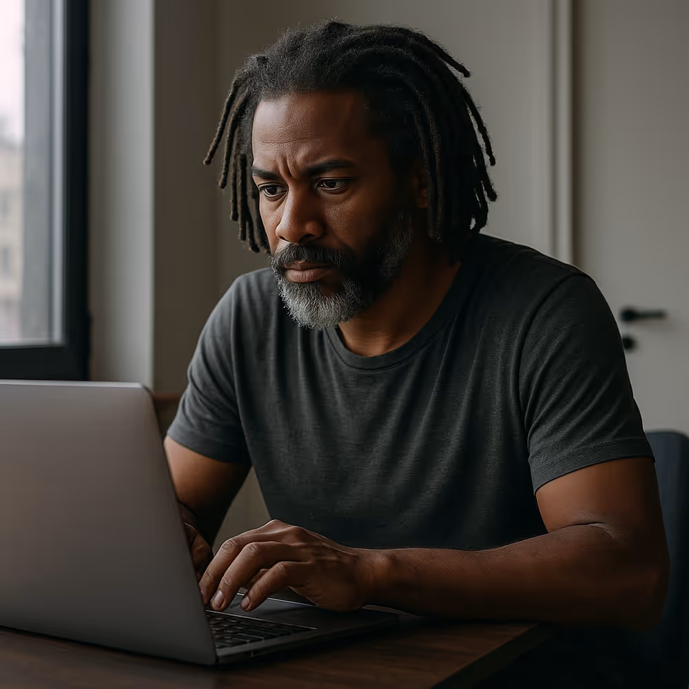 Human strategist at a laptop, illustrating AI plus human collaboration.