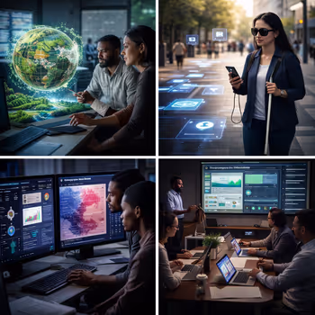 AI supports restoration: ecosystem modeling, accessible navigation, bias detection dashboards, transparent governance review.
