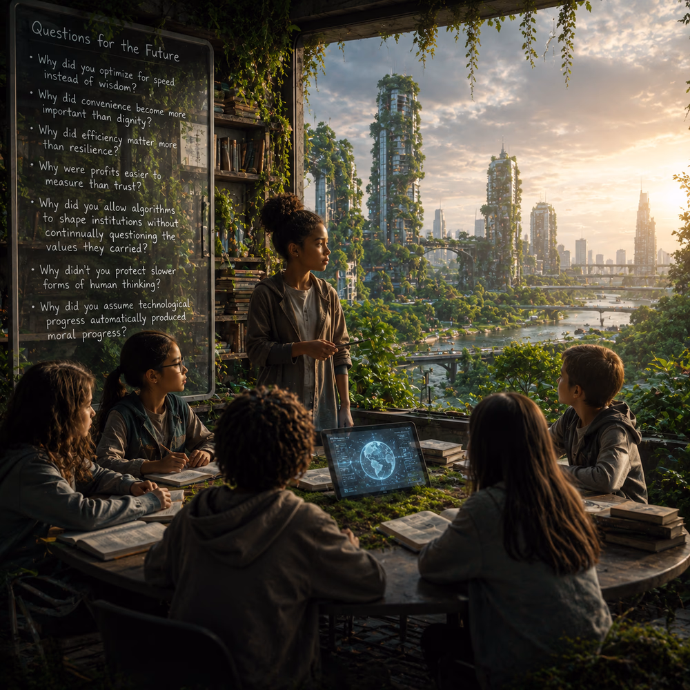 Future students reflect on AI ethics, exploring how today's technology decisions shape tomorrow's society and human values.