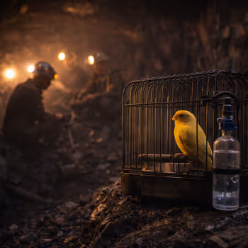 Canary used as an early warning partner in coal mining to detect invisible atmospheric danger.