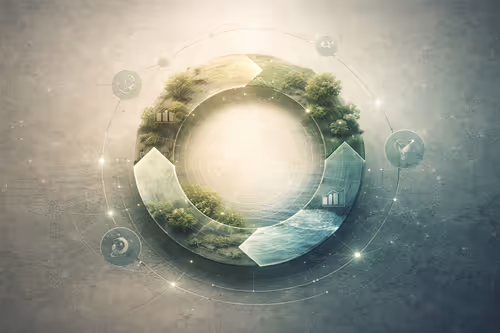 Circular regenerative motif representing sustainability, continuity, and long-term strategic feedback loops