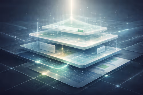 Layered search ecosystem visualization representing indexing, crawl signals, and search visibility alignment