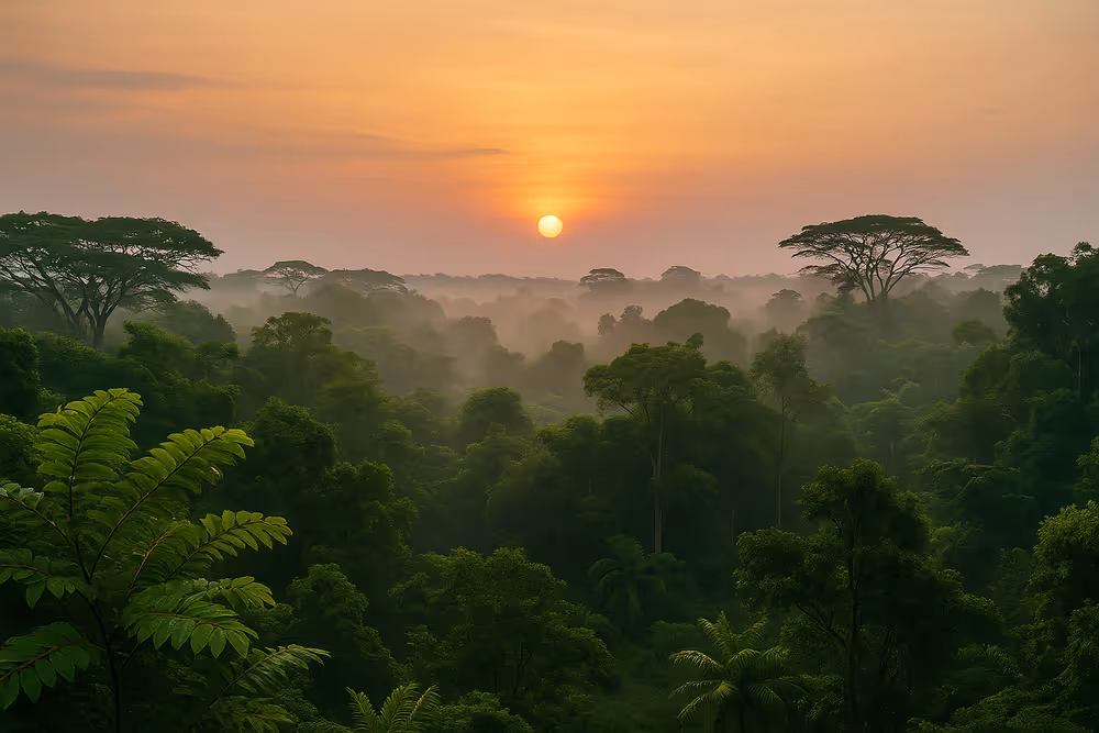 Kenyan forest canopy at dawn — regeneration and biodiversity